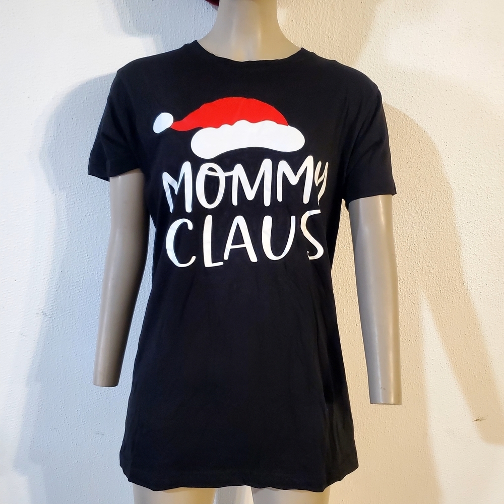 Mommy‎ Claus Black T-Shirt Size S 100% Cotton